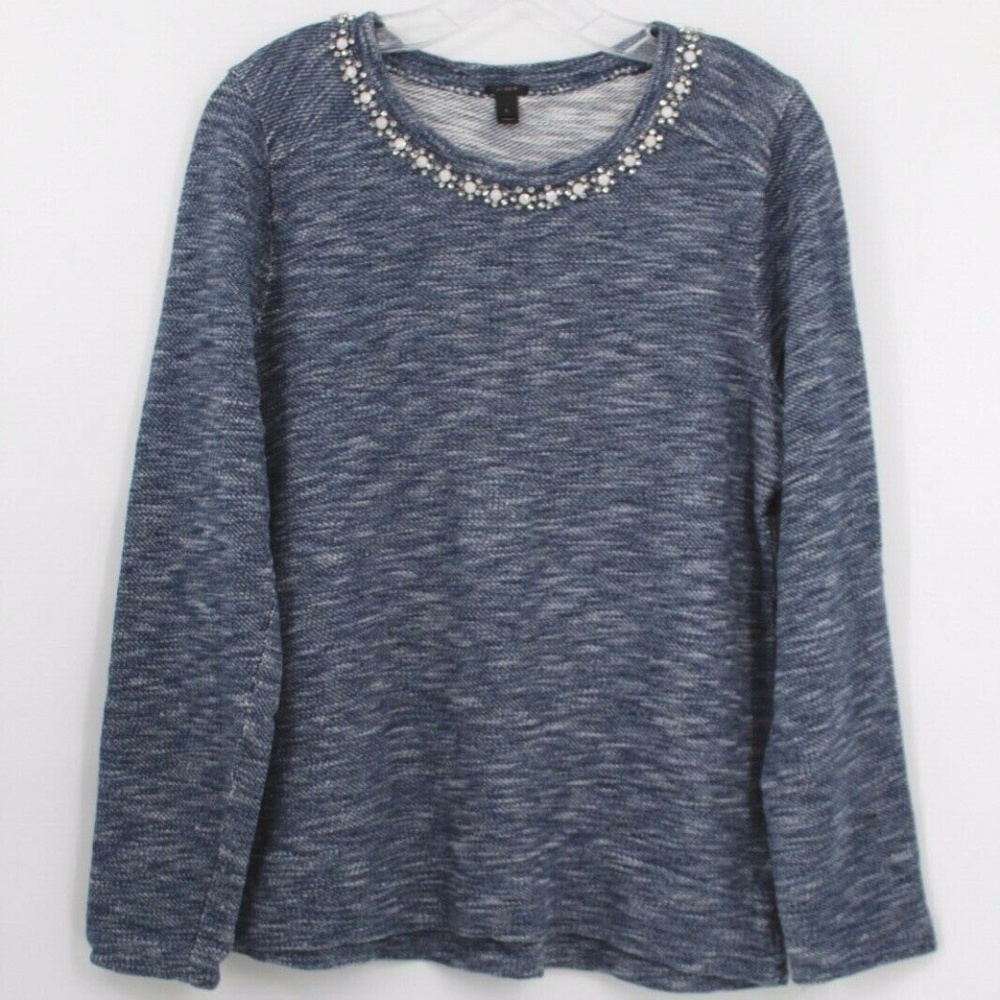 J.Crew Marled Jeweled Neckline Sweatshirt Size L